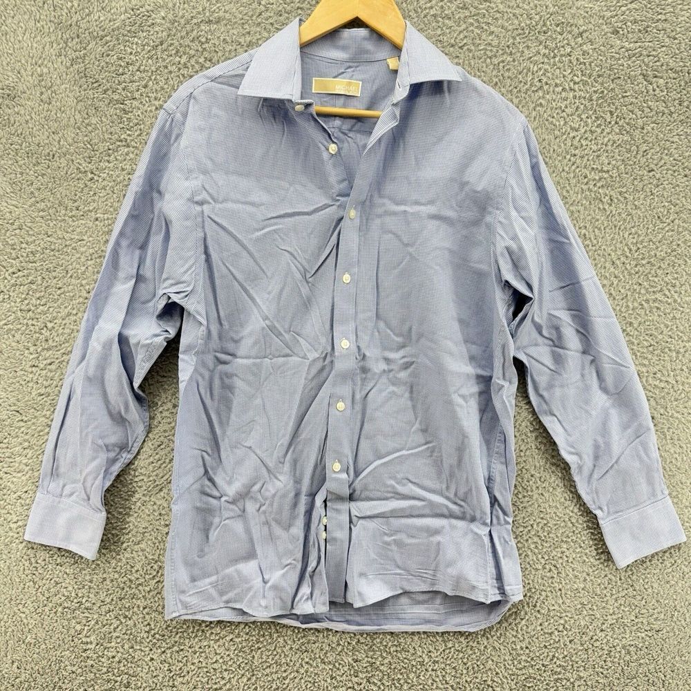 Michael Kors Men Button‎ Up Blue Check Stretch L/S Dress Shirt 15 32-33 Medium